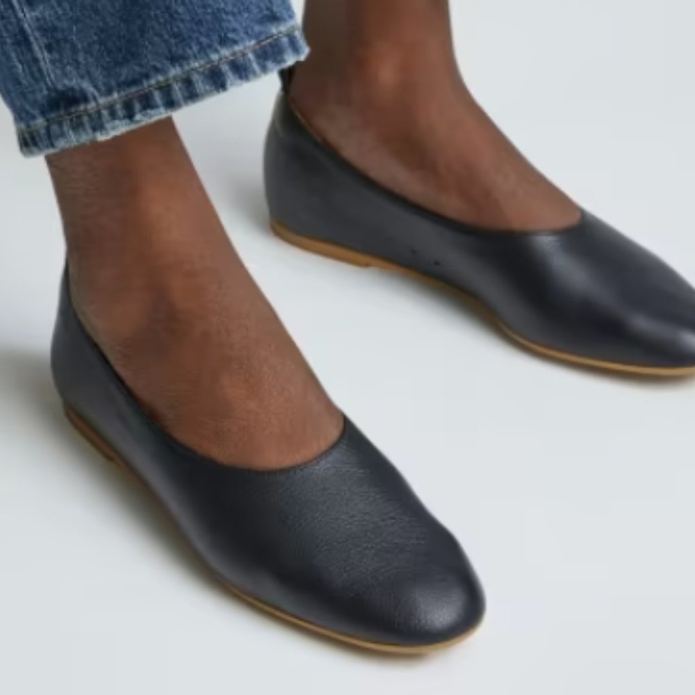 Everlane Black Leather Ballet Flat with Brown Sole Accent - Picture 5 of 5